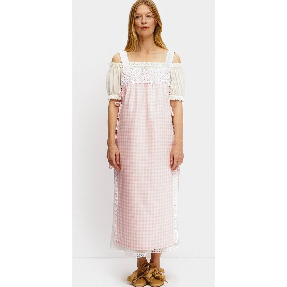 Sleeper Greta Layered Gingham Midi Dress Pink Vichy Womens Size Large